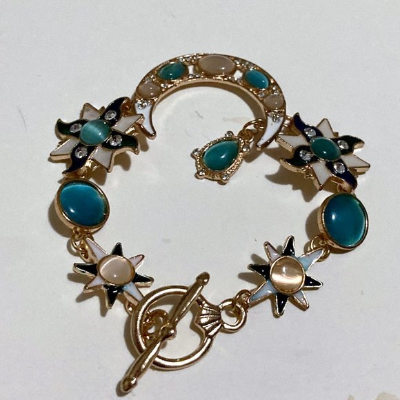 Celestial Moon Sun Stars Cats Eyes Bracelet Toggle Clasp Women's Fashion Jewelry - Picture 2 of 9